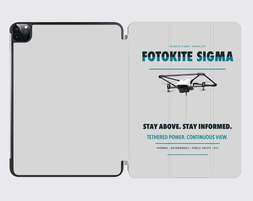Fotokite Sigma design on light gray ipad tablet case