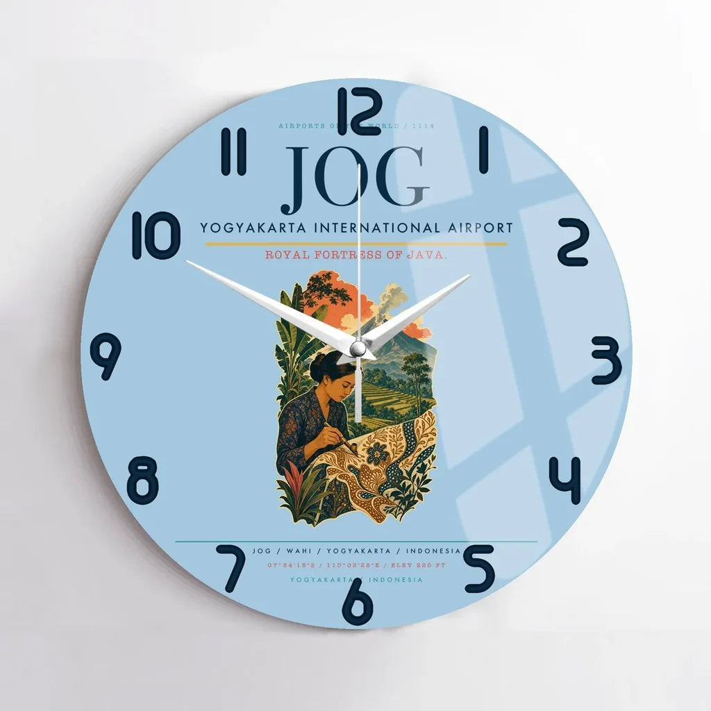 Yogyakarta International Airport (JOG) design on light blue no frame wall clock