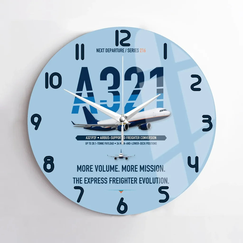 Airbus A321P2F design on light blue no frame wall clock