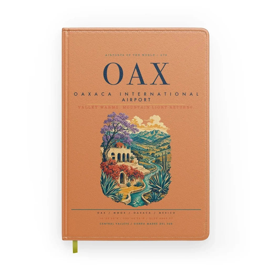 Oaxaca International Airport (OAX) design on orange notebook