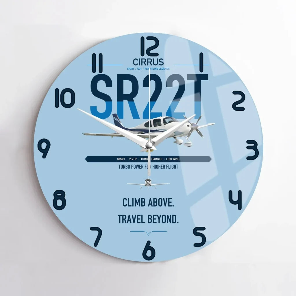 Cirrus SR22T design on light blue no frame wall clock