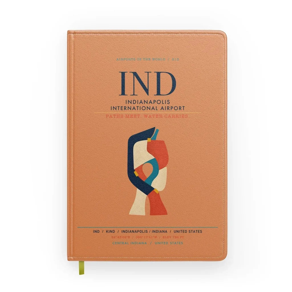 Indianapolis International Airport (IND) design on orange notebook