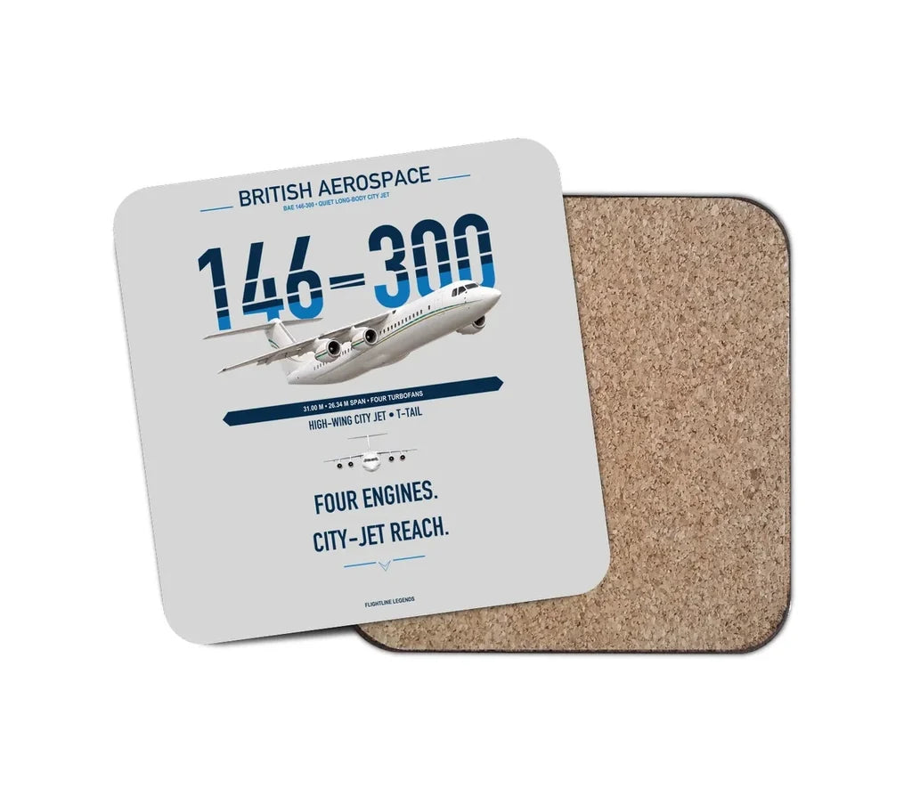 BAe 146-300 design on light gray 1 piece coaster