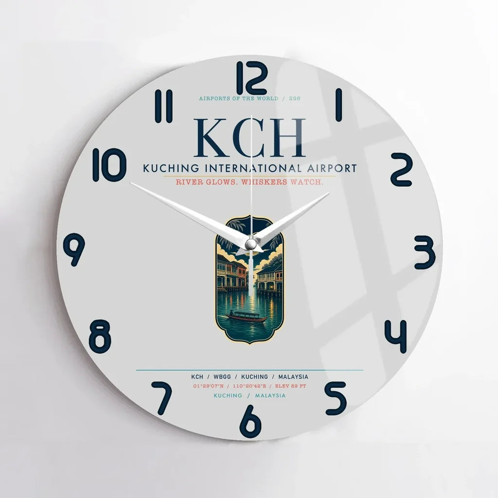 Kuching International Airport (KCH) design on light gray no frame wall clock