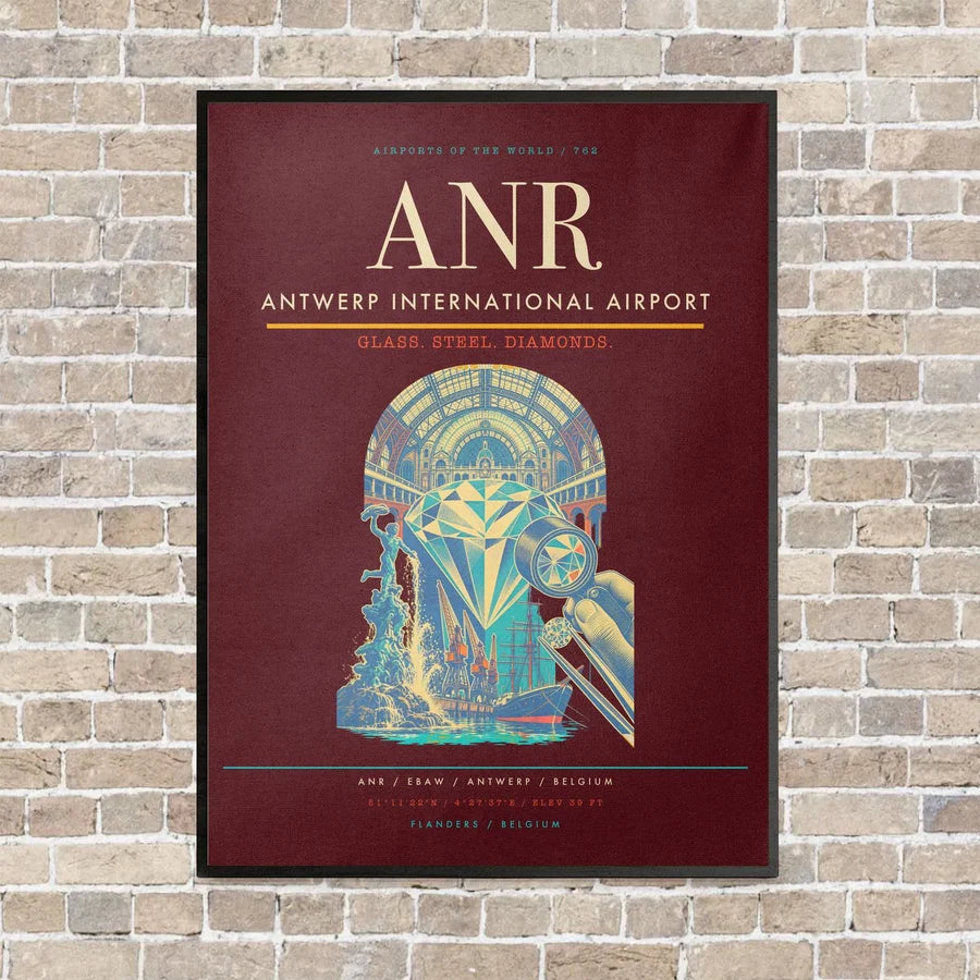 Antwerp International Airport ANR - Canvas Framed - Dark Red