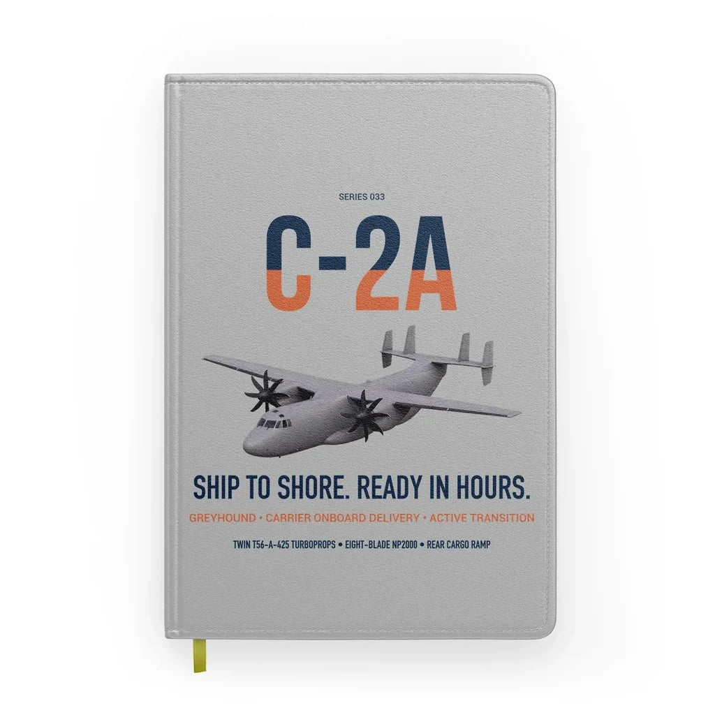 C-2A Greyhound design on light gray notebook