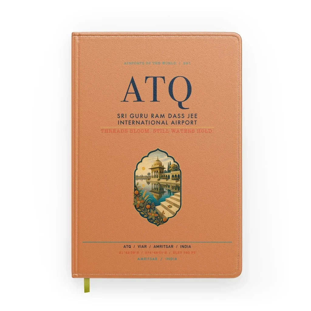 Sri Guru Ram Dass Jee International Airport Amritsar (ATQ) design on orange notebook