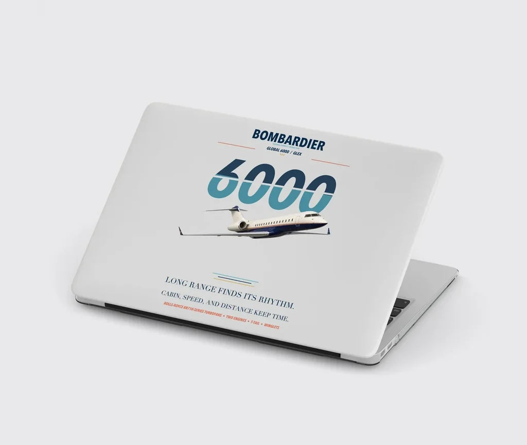 Bombardier Global 6000 design on light gray MacBook case