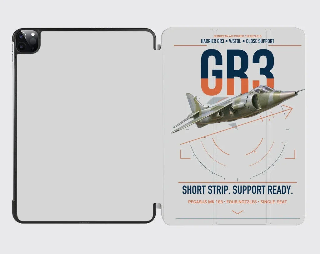 Hawker Siddeley Harrier GR3 design on light gray ipad tablet case