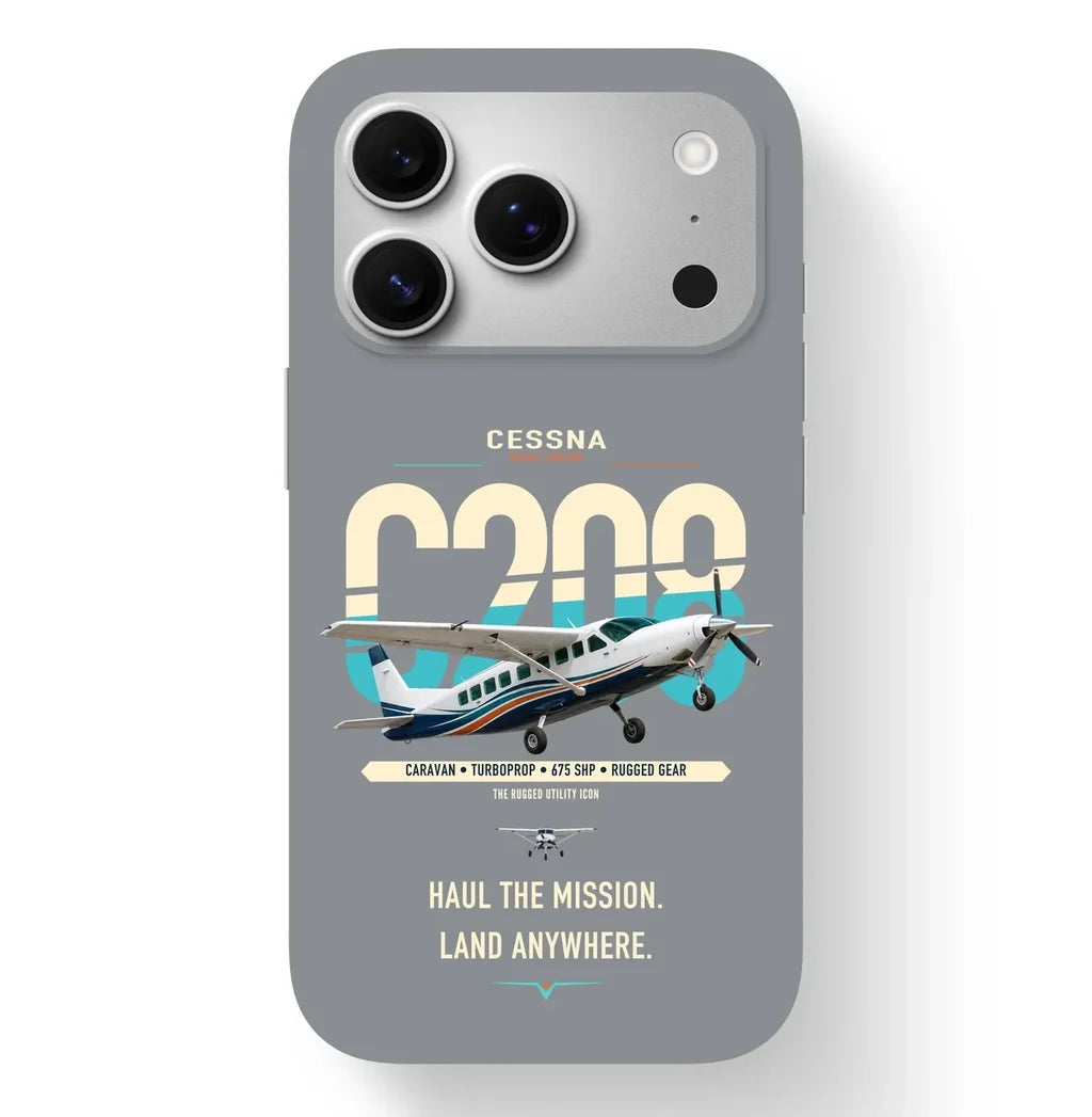 Cessna 208 Caravan design on gray magsafe iphone case, for iPhone 17 Pro