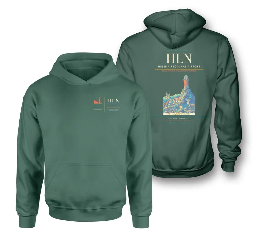 Helena Regional Airport (HLN) design on green double-side hoodie