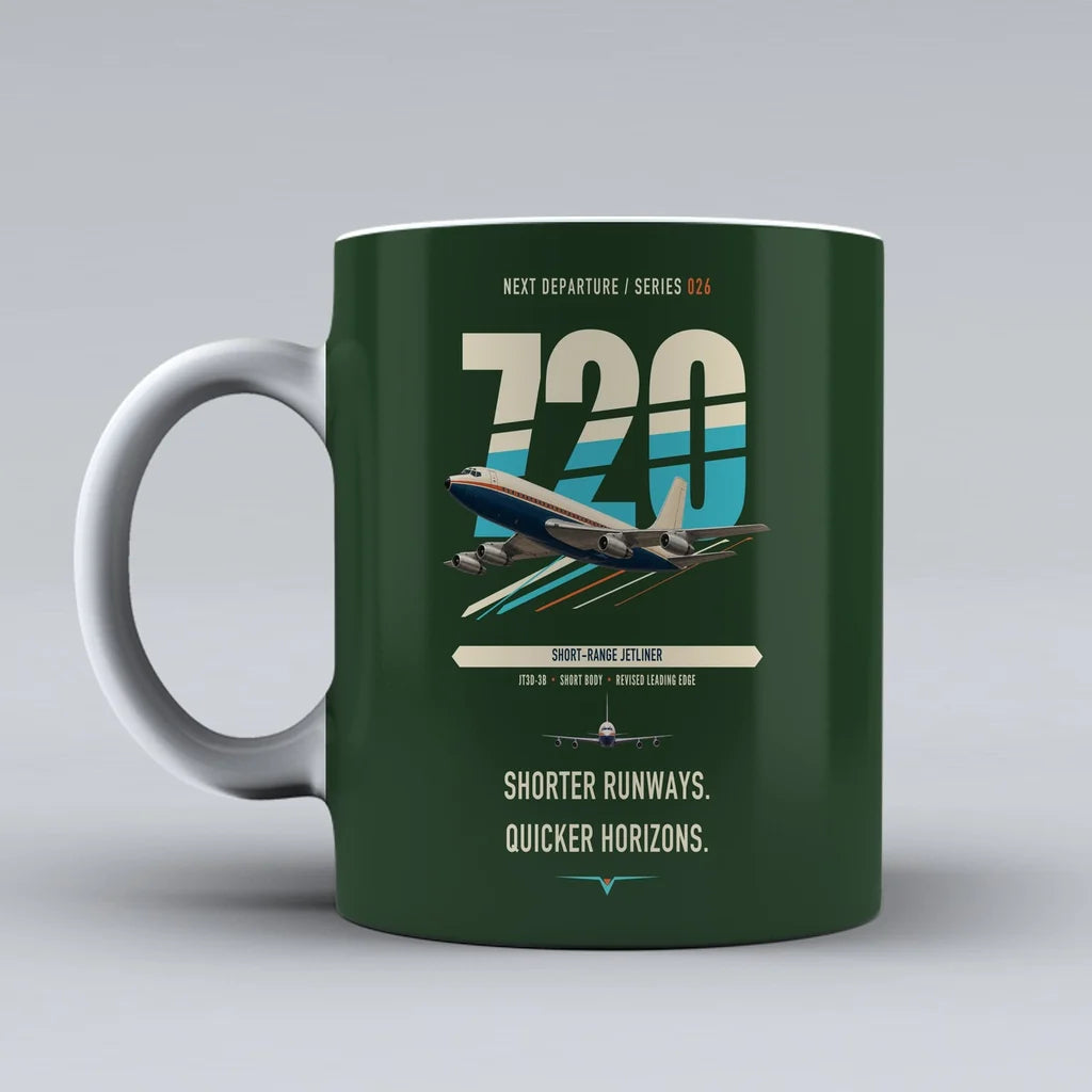 Boeing 720B double-side print on dark green ceramic mug