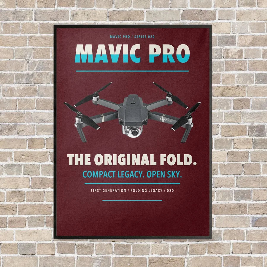 DJI Mavic Pro vertical canvas print - framed - dark red background