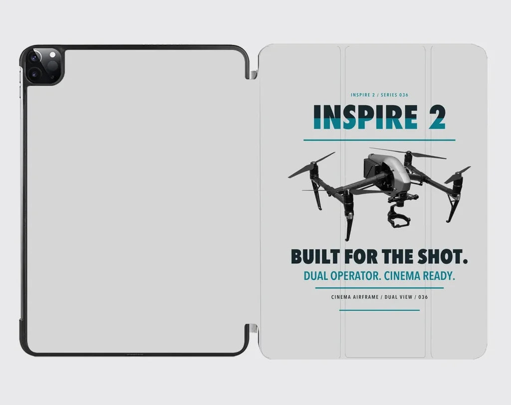 DJI Inspire 2 design on light gray ipad tablet case