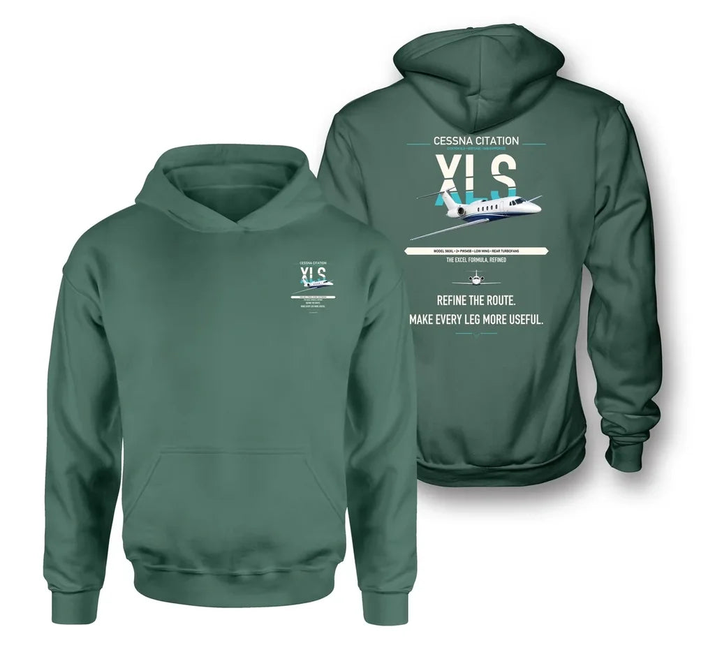 Cessna Citation XLS design on green double-side hoodie, double-side print