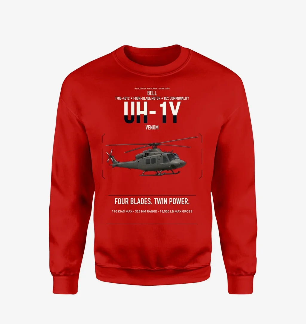 Bell UH-1Y Venom design on red sweatshirt