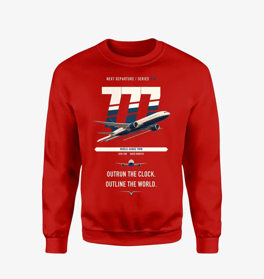 Boeing 777-200LR design on red sweatshirt