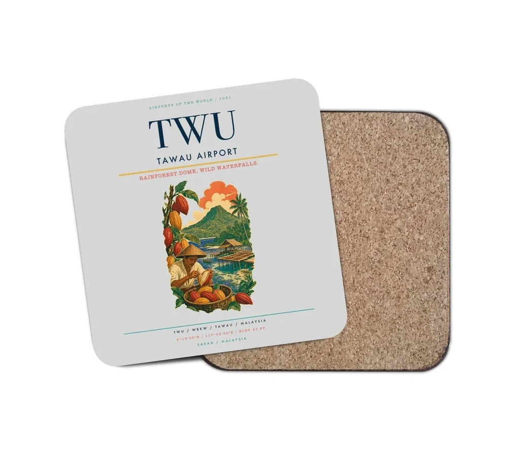 Tawau Airport (TWU) design on light gray 1 piece coaster