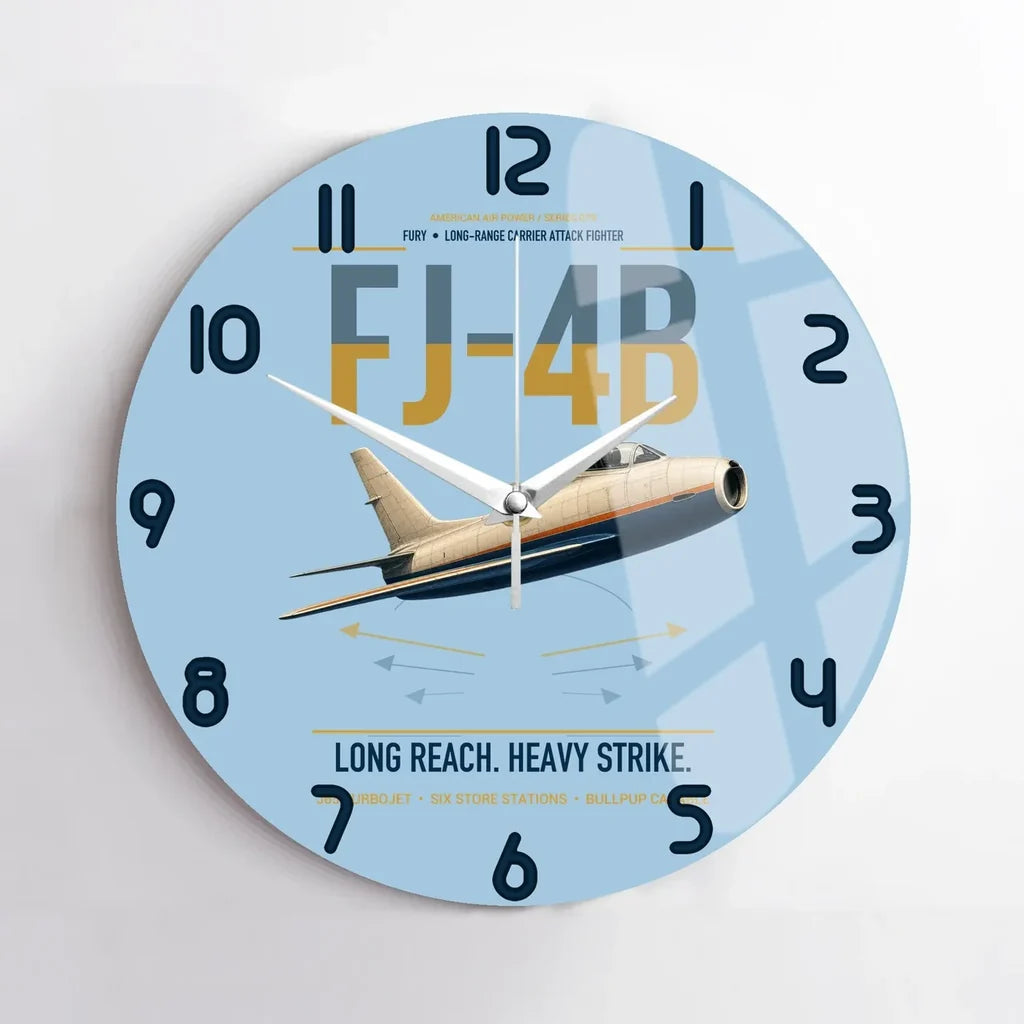 FJ-4B Fury design on light blue no frame wall clock