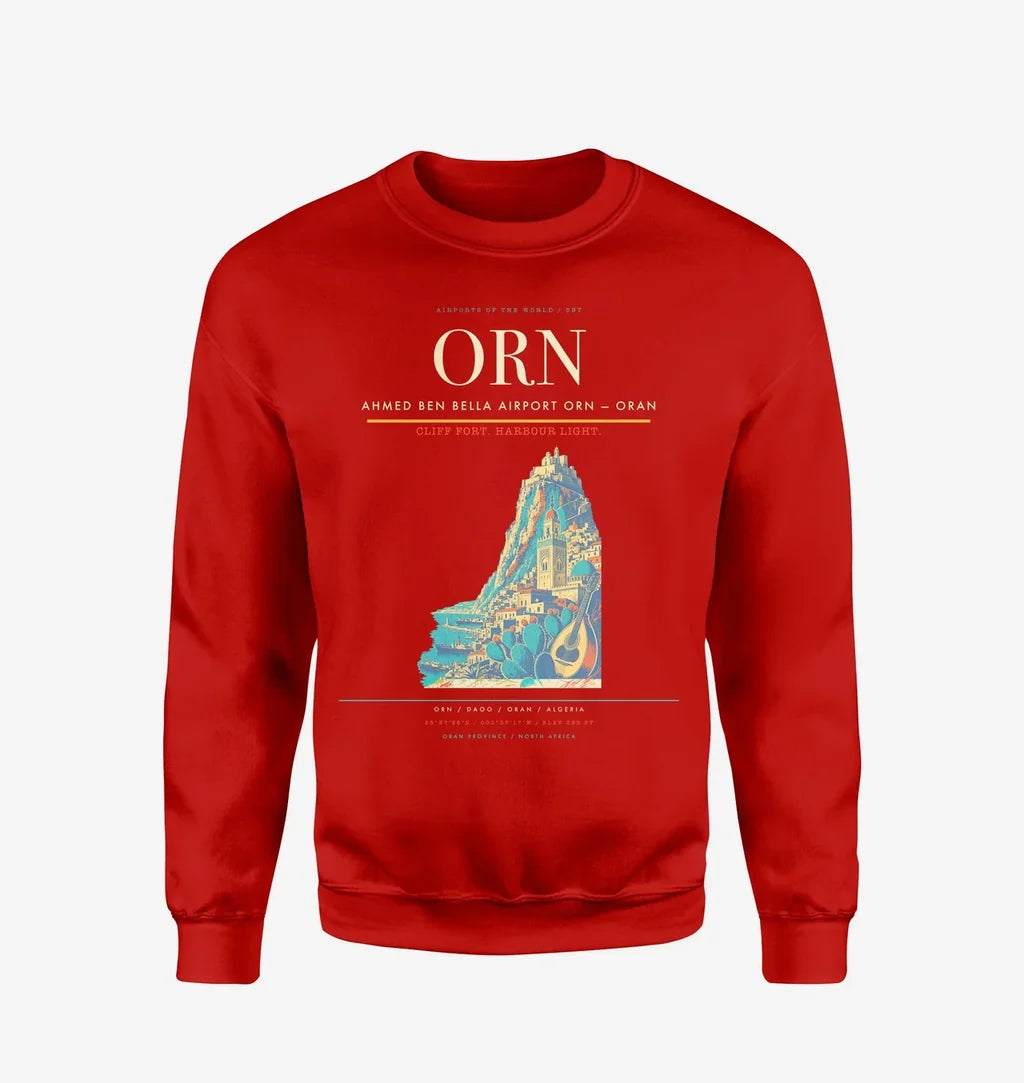 Ahmed Ben Bella Airport (ORN) design on red sweatshirt