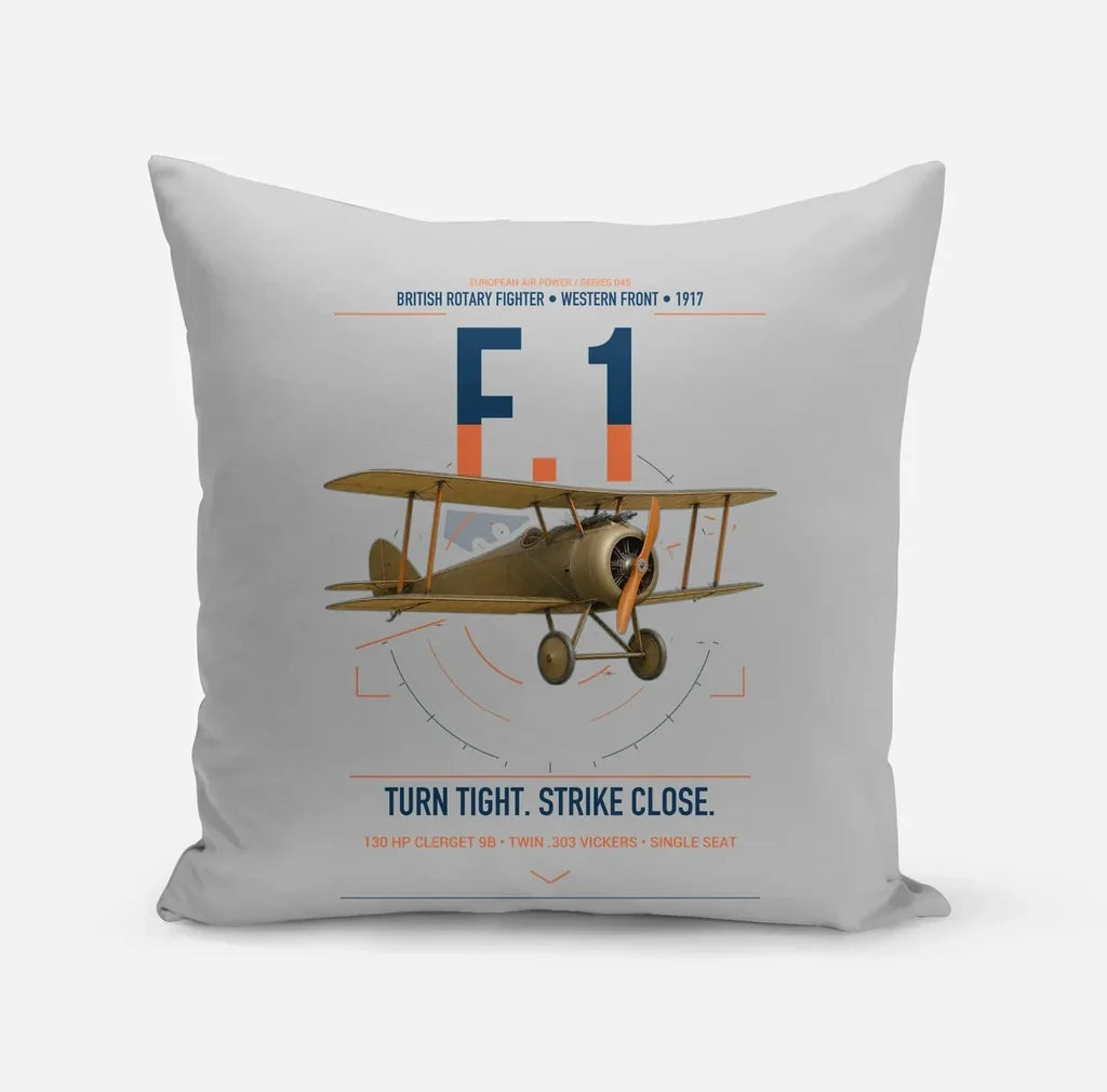 Sopwith Camel F.1 design on light gray pillow