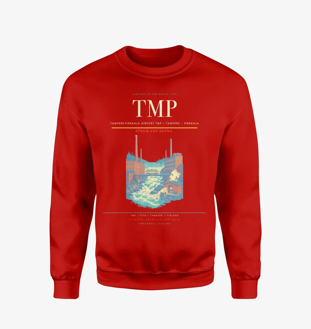 Tampere-Pirkkala Airport (TMP) design on red sweatshirt