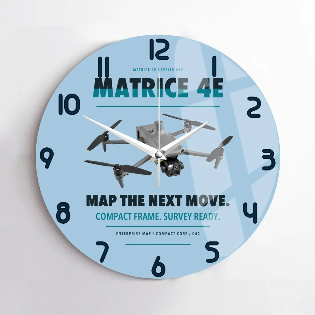 DJI Matrice 4E design on light blue no frame wall clock