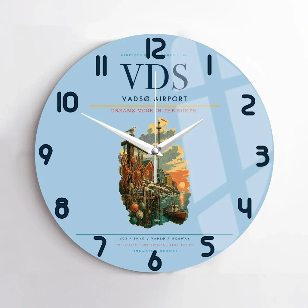 Vadsø Airport (VDS) design on light blue no frame wall clock