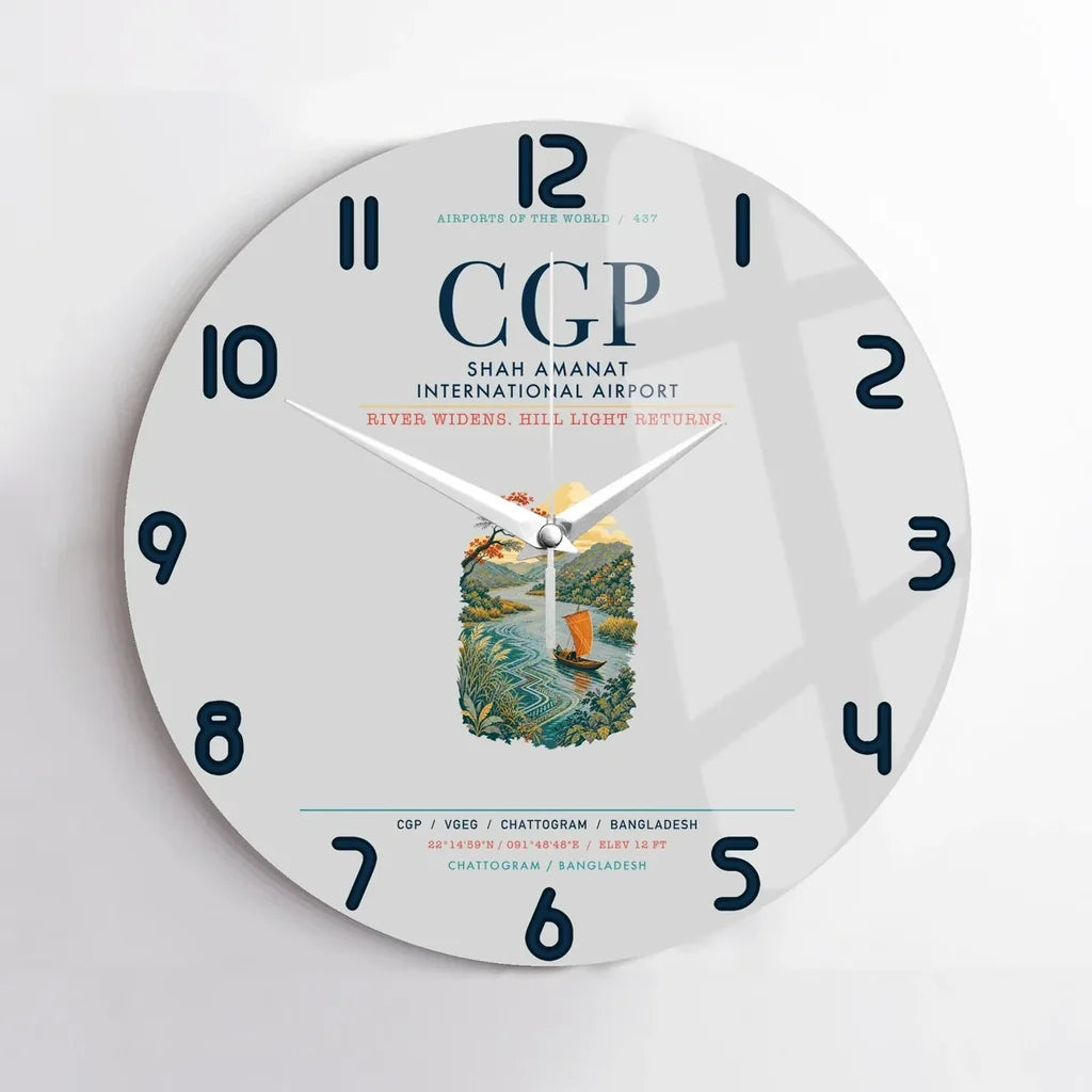 Shah Amanat International Airport Chattogram (CGP) design on light gray no frame wall clock