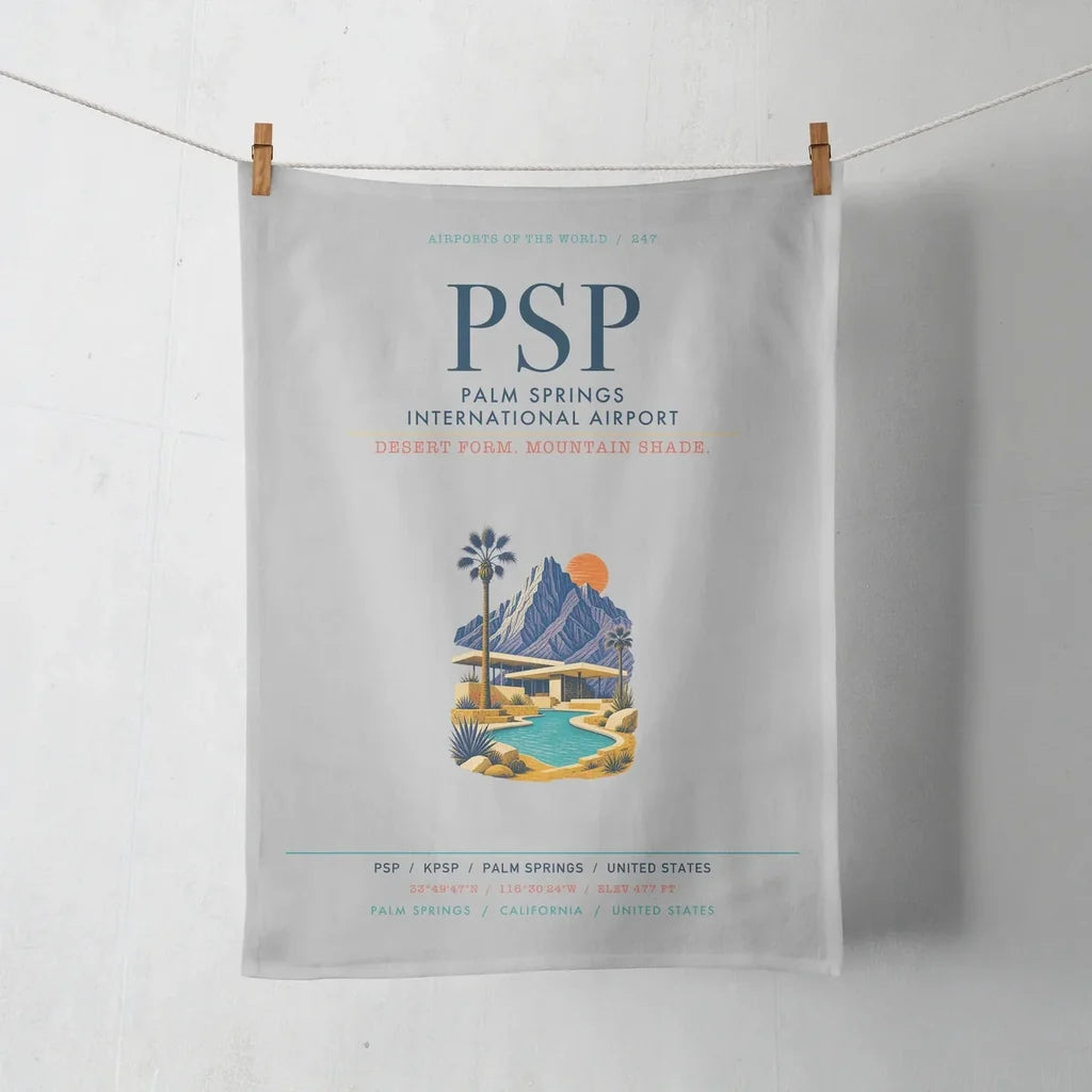 Palm Springs International Airport (PSP) design on light gray towel