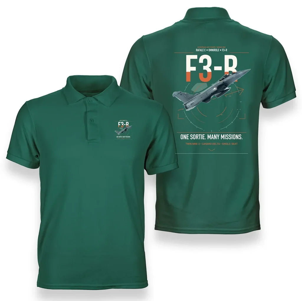 Dassault Rafale C — F3-R standard design on green double-side polo t-shirt, double-side print
