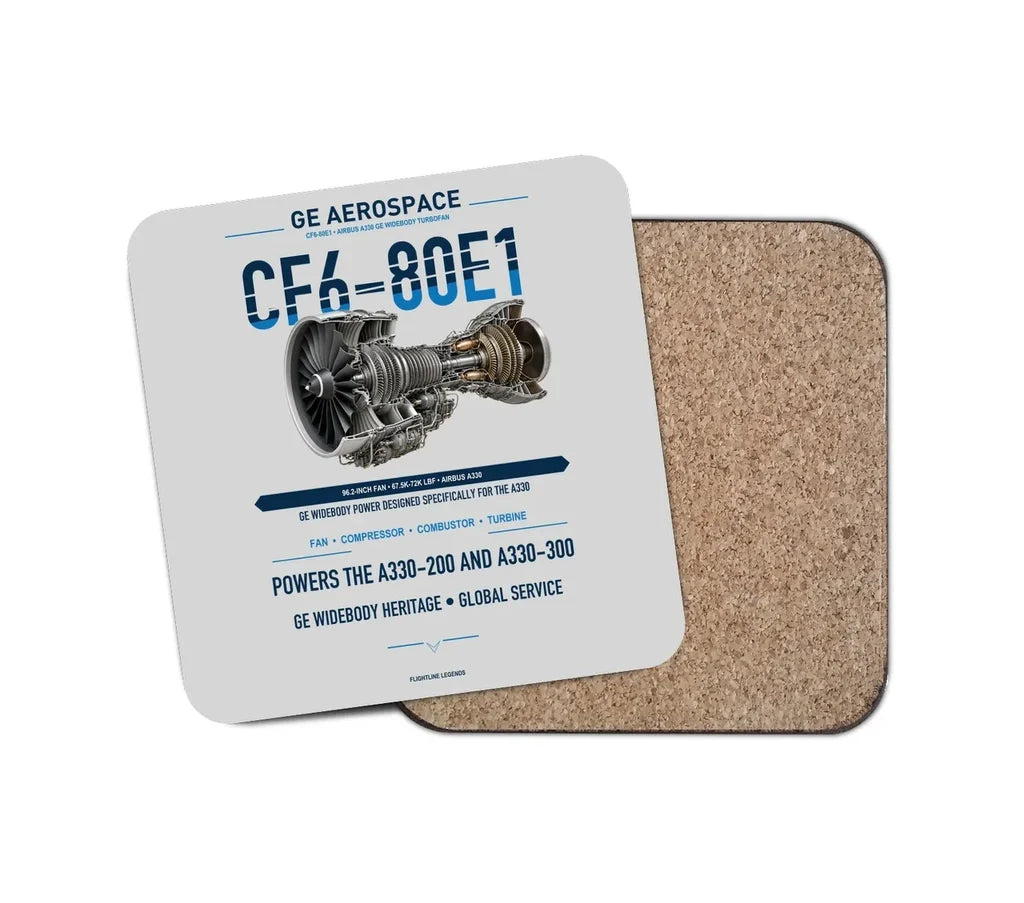 CF6-80E1 design on light gray 1 piece coaster