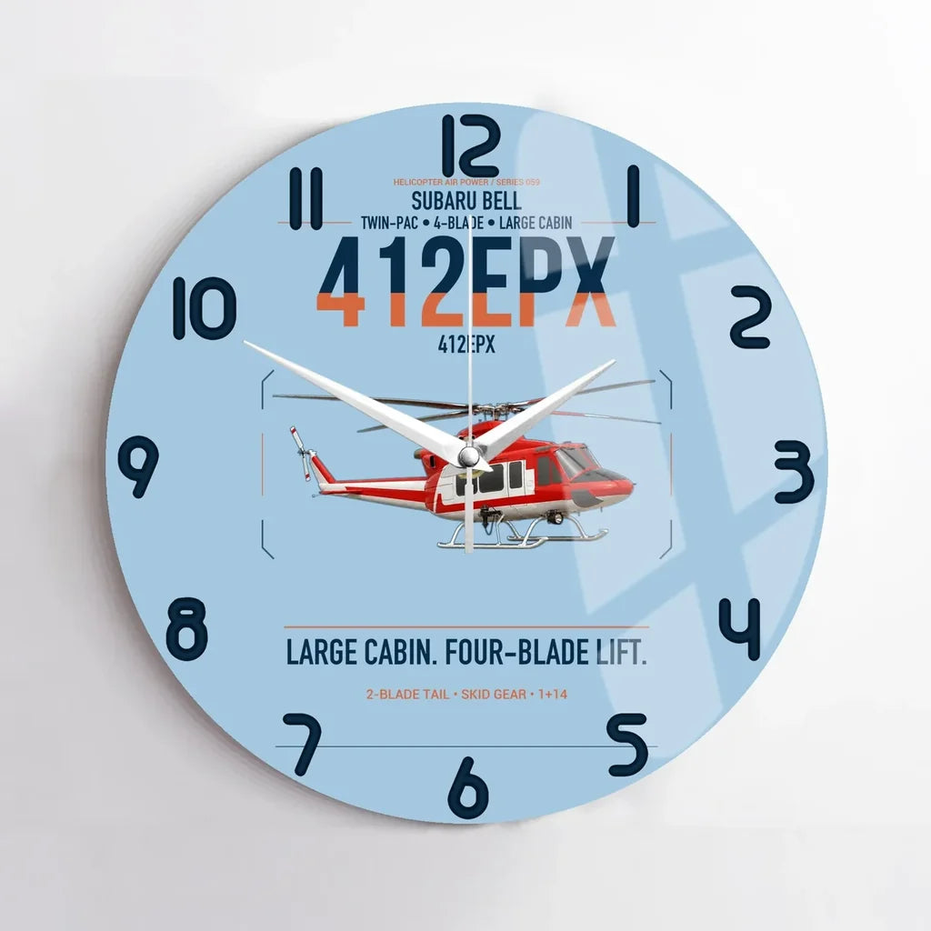 SUBARU Bell 412EPX design on light blue no frame wall clock