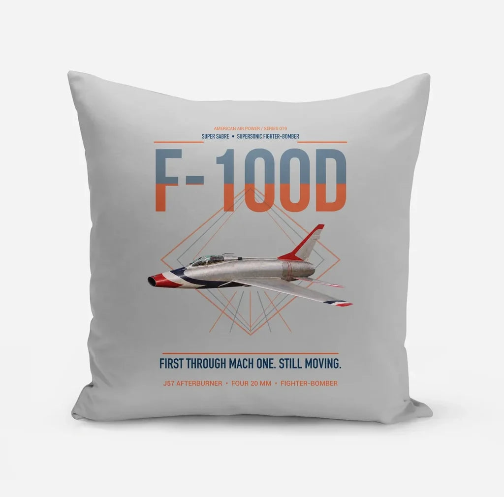 F-100D Super Sabre design on light gray pillow