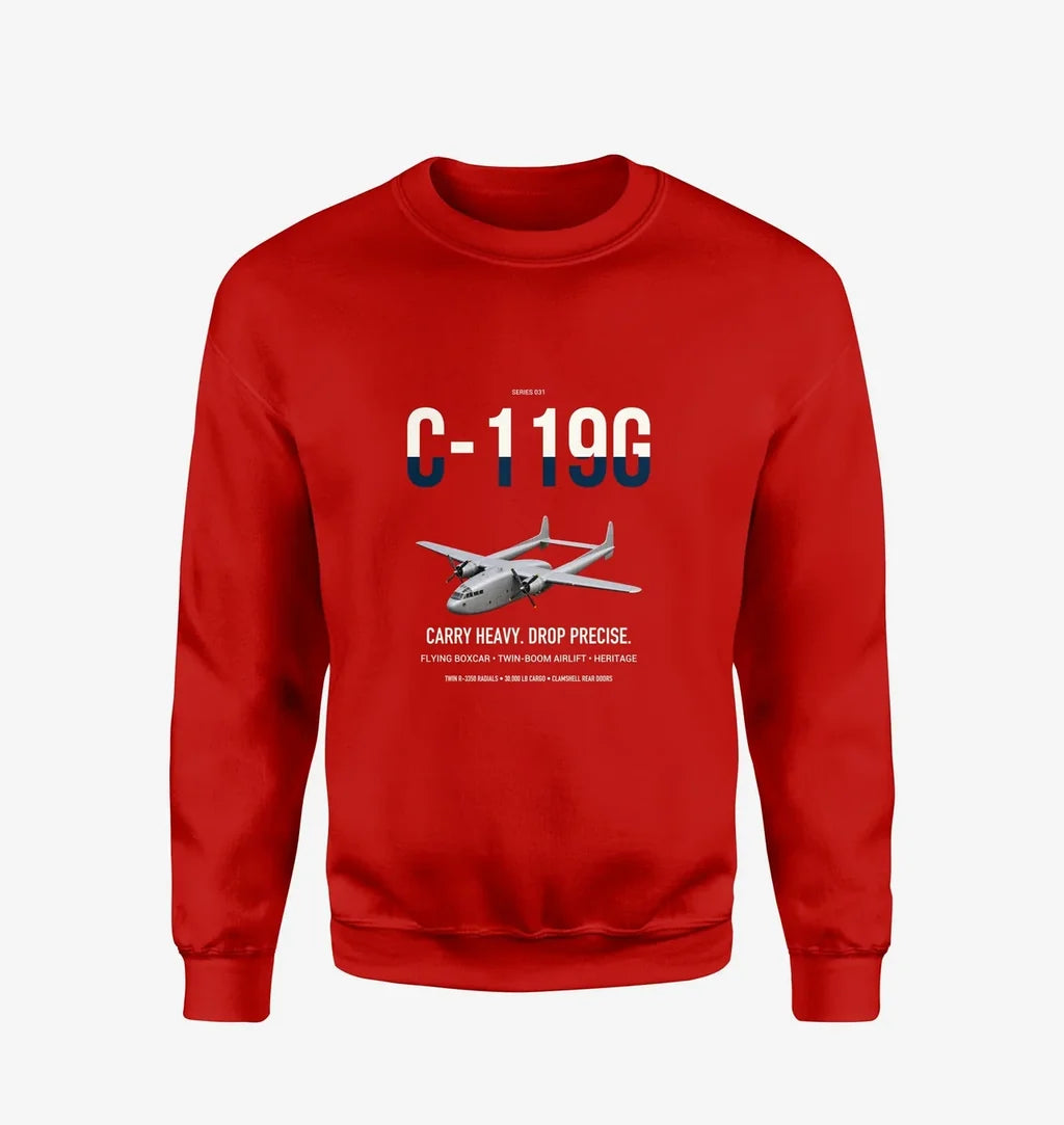 C-119G Flying Boxcar design on red sweatshirt
