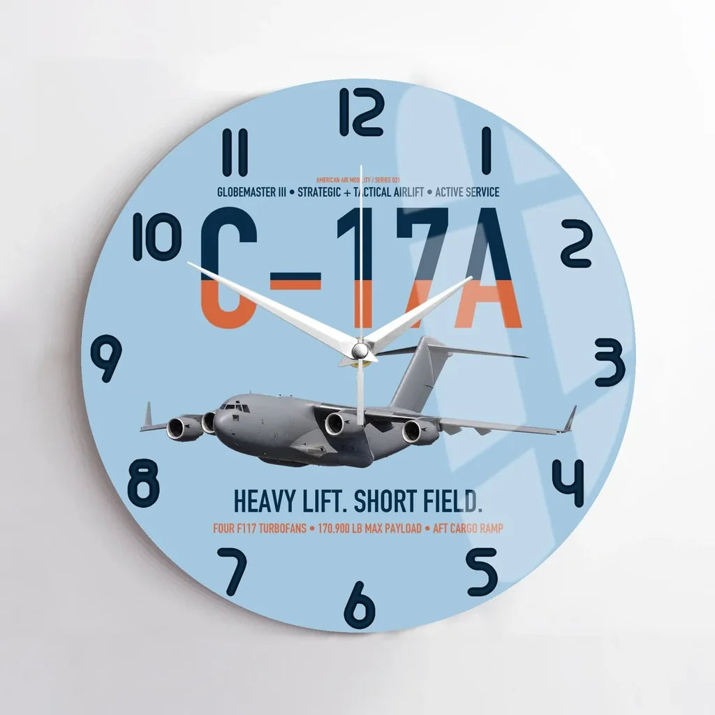 C-17A Globemaster III design on light blue no frame wall clock