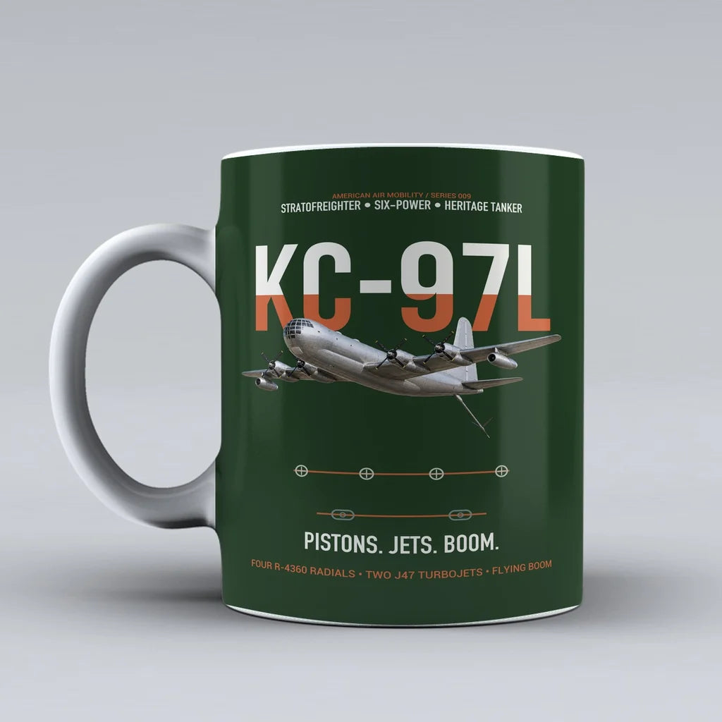KC-97L STRATOFREIGHTER design on dark green ceramic mug, double-side print