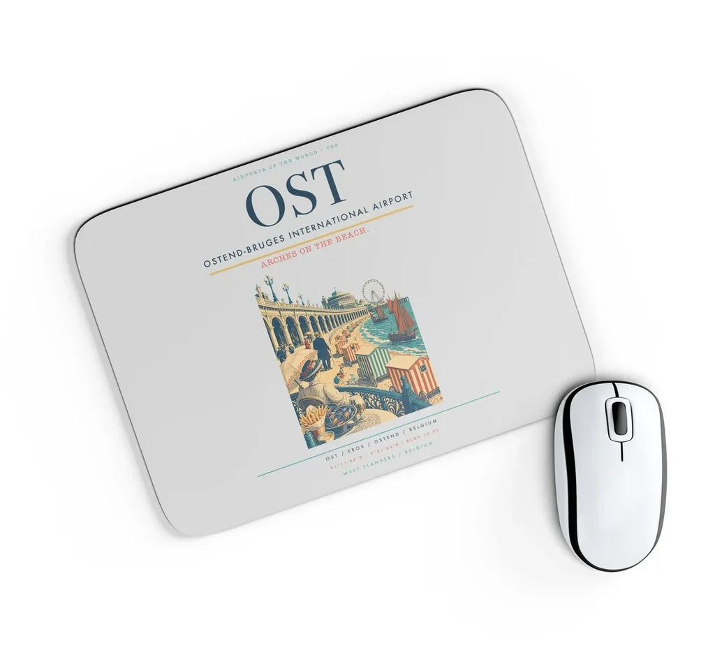 Ostend-Bruges International Airport (OST) design on light gray rectangle mouse pad