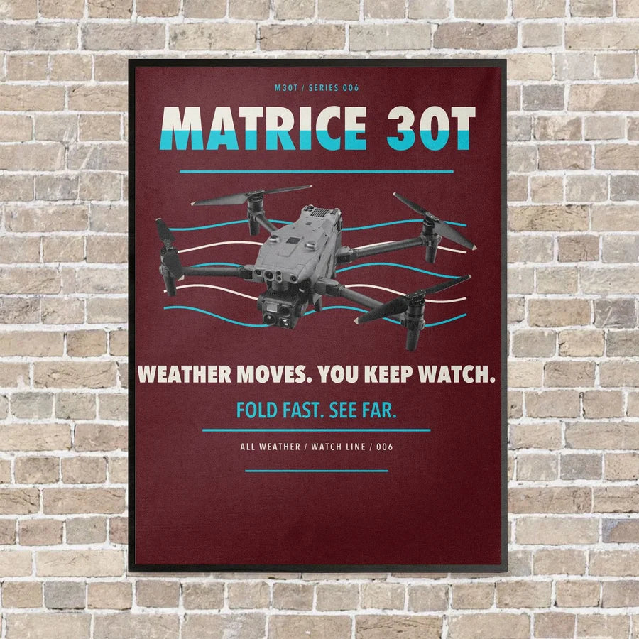 DJI Matrice 30T vertical canvas print - framed - dark red background