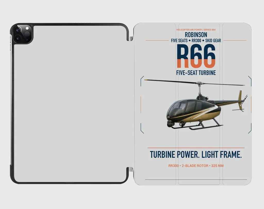 Robinson R66 design on light gray ipad tablet case