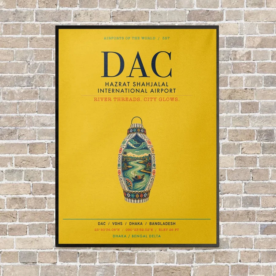 Hazrat Shahjalal International Airport Dhaka DAC vertical canvas print - framed - yellow background