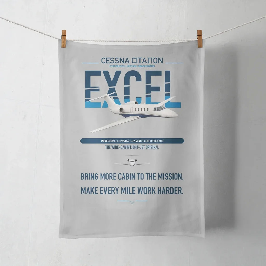 Cessna Citation Excel design on light gray towel