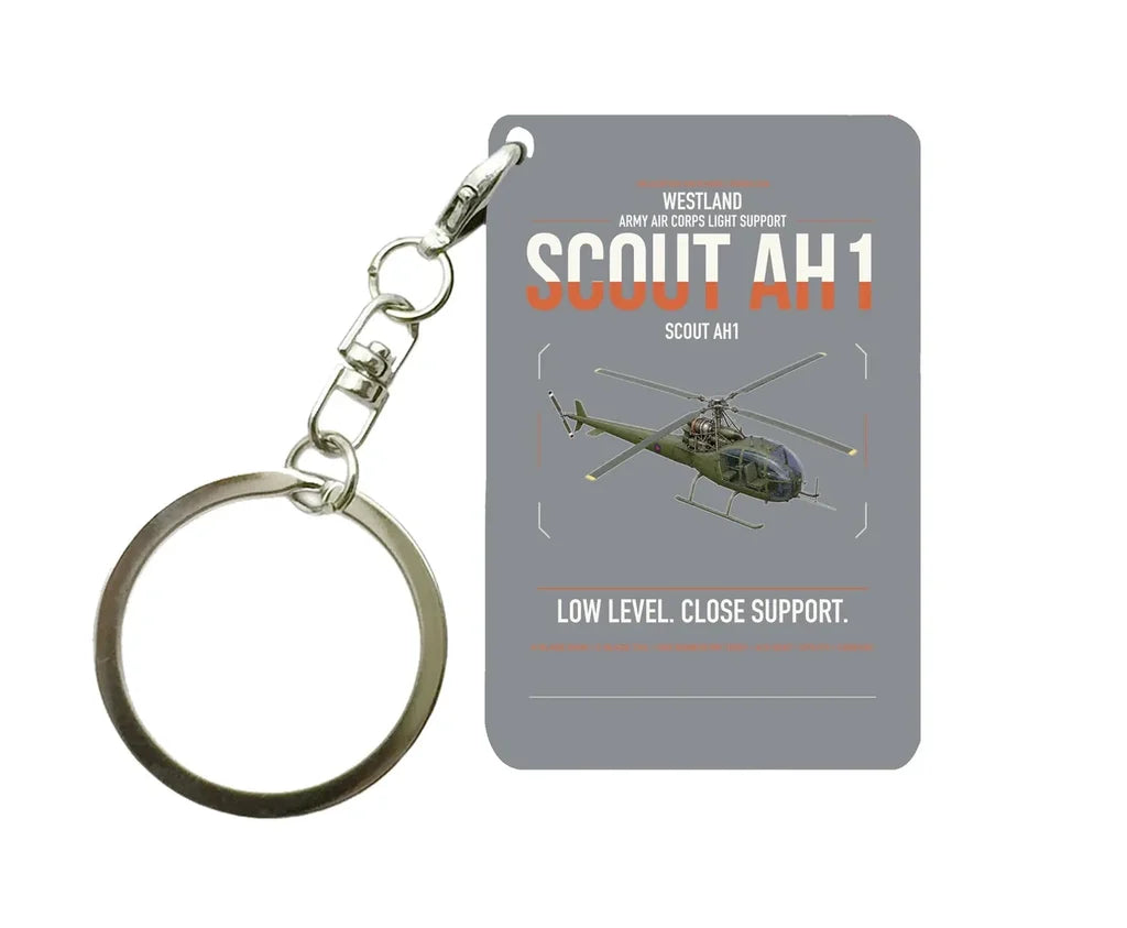 Westland Scout AH1 design on gray designed key chain, double-side print