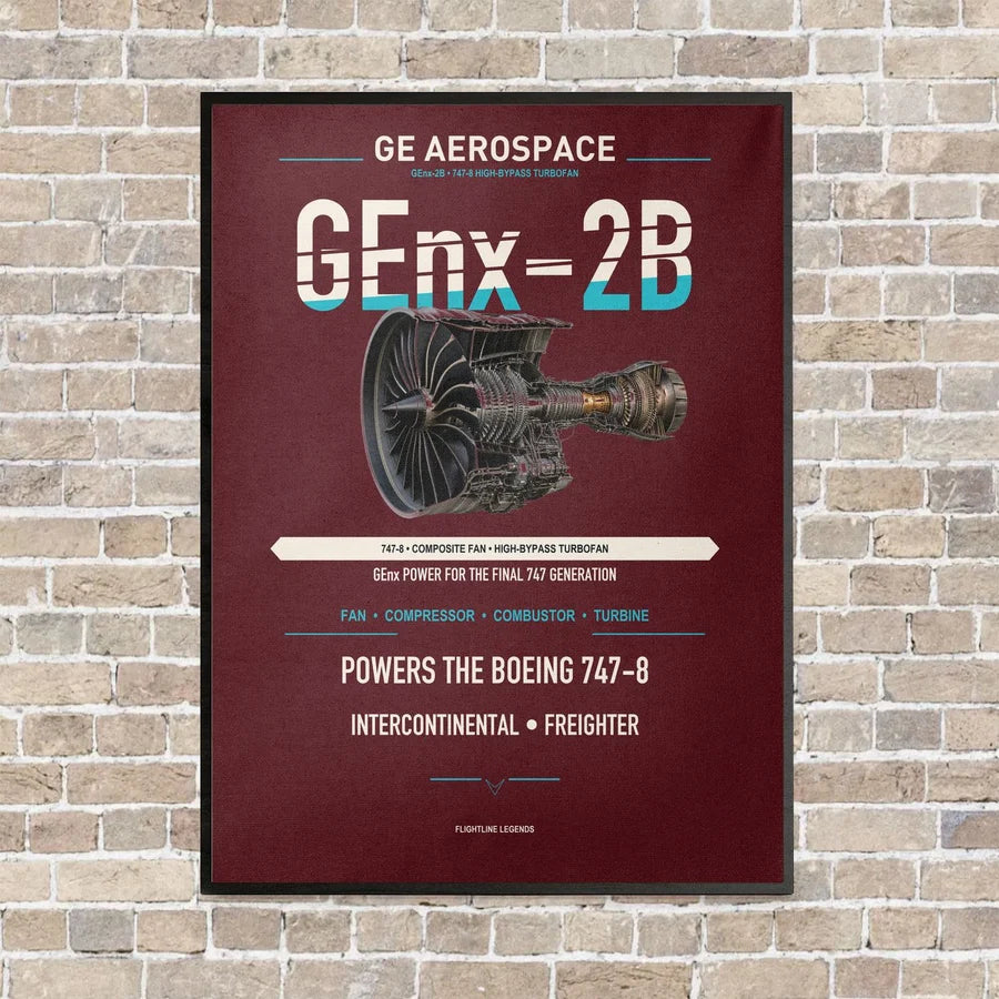 GEnx-2B vertical canvas print - framed - dark red background