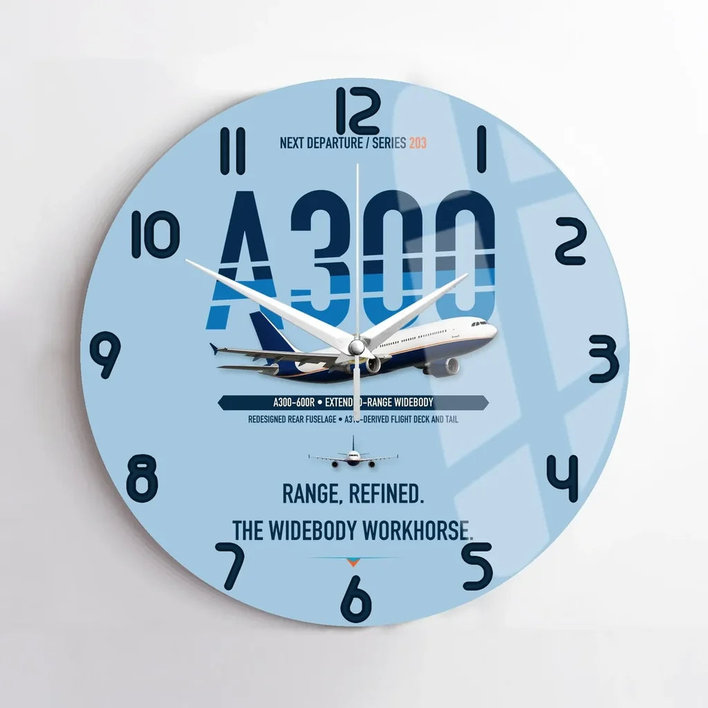 Airbus A300-600R design on light blue no frame wall clock