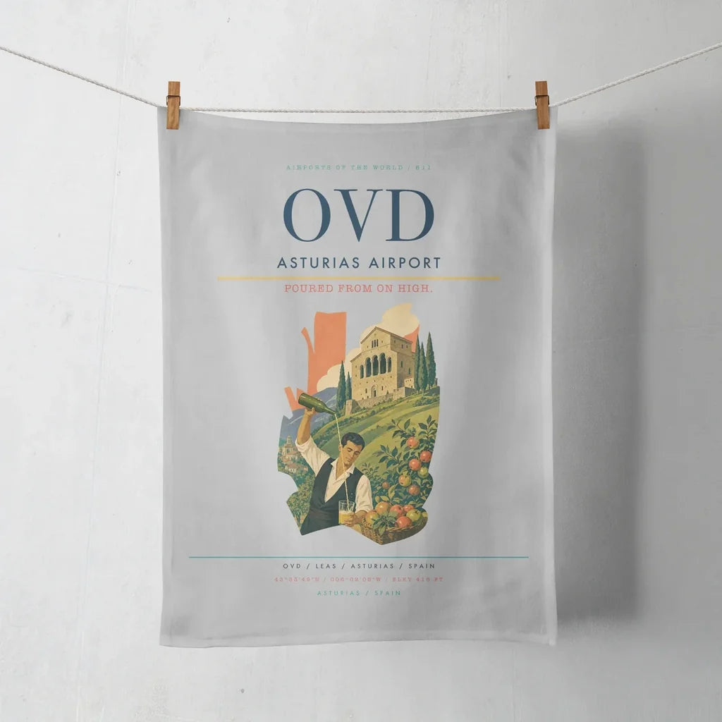 Asturias Airport (OVD) design on light gray towel