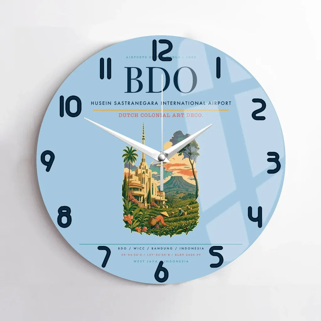 Husein Sastranegara International Airport (BDO) design on light blue no frame wall clock