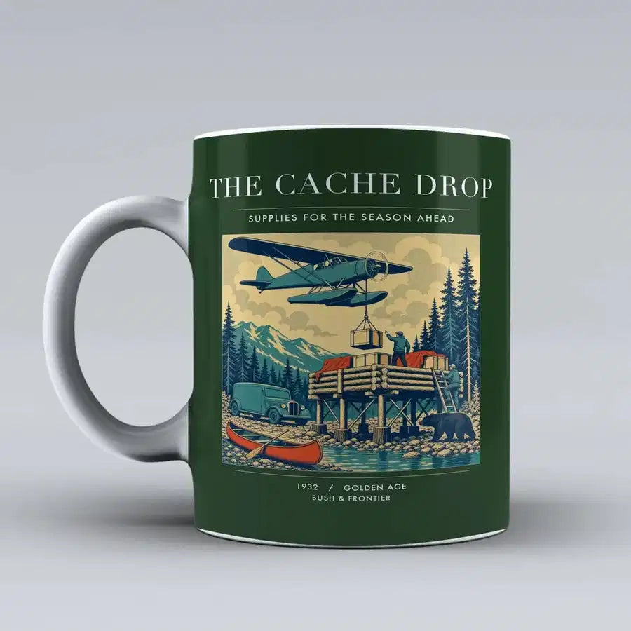 VINTAGE G4283 - The Cache Drop - Ceramic Mug design on darkgreen