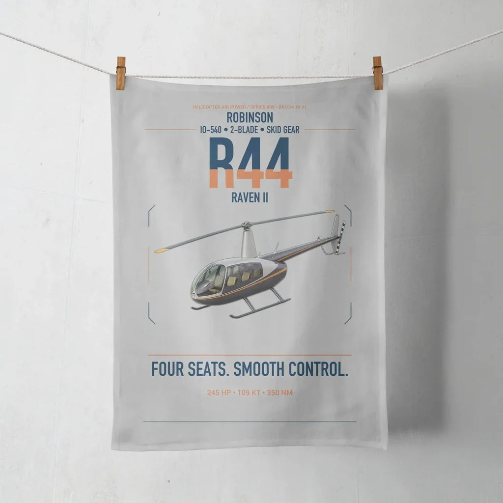 Robinson R44 Raven II design on light gray towel