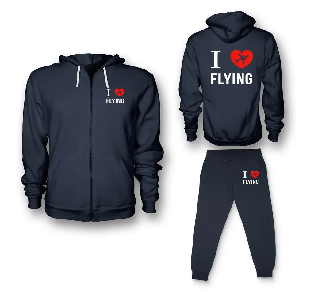 I Love Flying Zipped Hoodie - Dark Blue